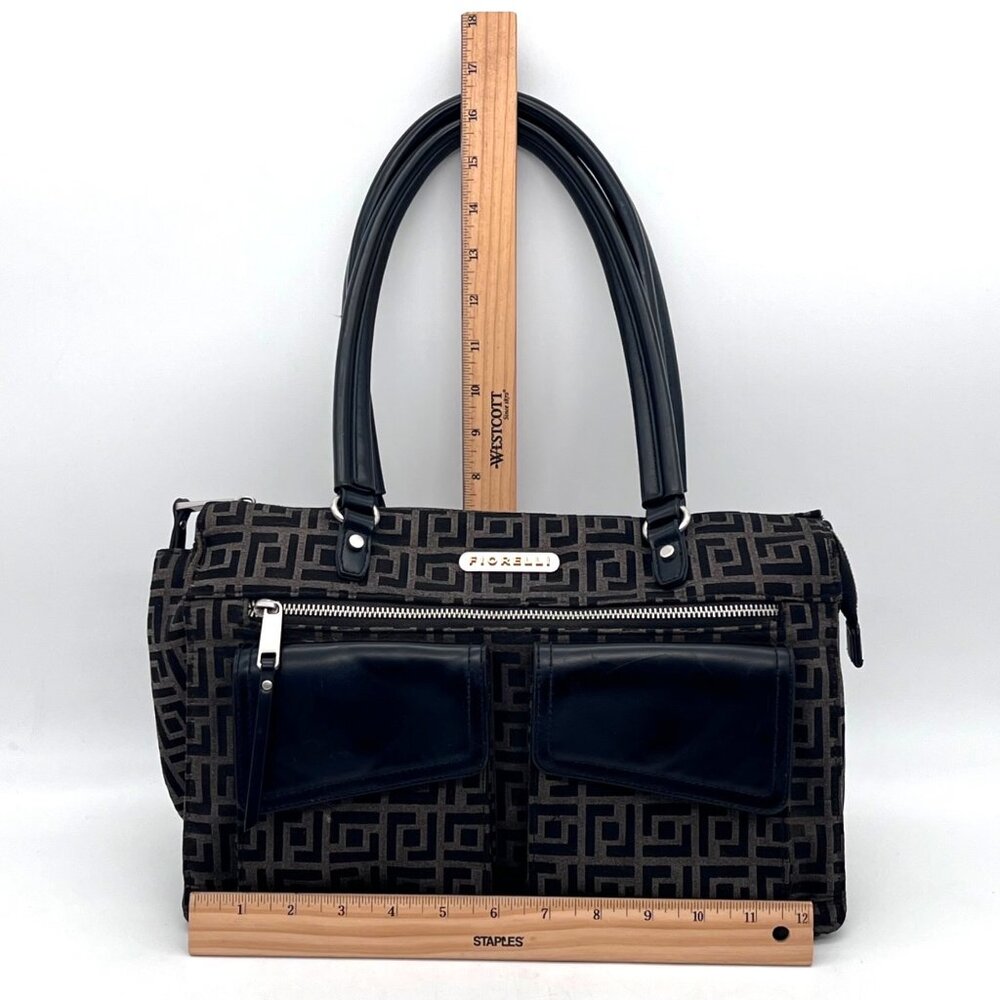 Vanessa Fiorelli Satchel Purse Black Gray Geometric Jacquard Zippers & Snaps - Picture 4 of 16